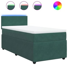 vidaXL Κρεβάτι Boxspring με Στρώμα Σκούρο Πράσινο 90x200 εκ. Βελούδινο