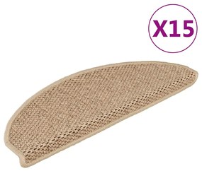 vidaXL Πατάκια Σκάλας Αυτοκόλλητα 15 τεμ Όψη Σιζάλ Χρώμα Άμμου 65x21x4