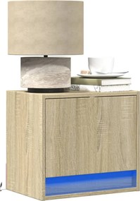 vidaXL Κομοδίνα Επιτοίχια με Φώτα LED 2 τεμ. Sonoma Δρυς