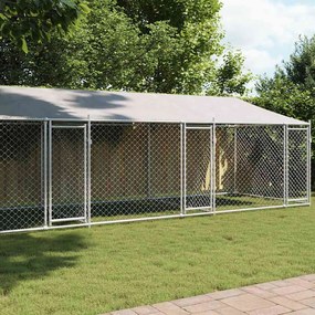 VidaXL Κλουβί Σκύλου με Οροφή και Πόρτες Γκρι 8x2x2 μ. Γαλβ. Χάλυβας