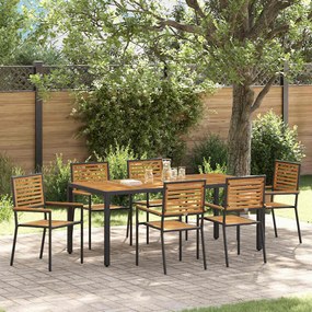 vidaXL Σετ τραπεζαρίας κήπου  7 τμχ, μαύρο πολυrattan από ακακία