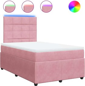 vidaXL Κρεβάτι Boxspring με Στρώμα Ροζ 120x200 εκ. Βελούδινο