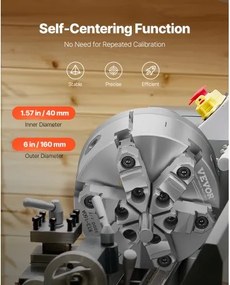 VEVOR 6 in 6-Jaw Self-Centering Lathe Chuck with D1-4 Cam Lock Backing Plate