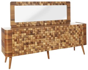 Artekko MK Καφέ Ξύλινος Ανάγλυφος Μπουφές με 3 Ντουλάπια (213x48x80)cm και Καθρέπτη (170x60x3)cm 2pcs Artekko 783-4302