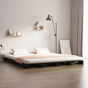 Κρεβάτι από Παλέτες Μαύρο 120x190 εκ. Μασίφ Πεύκο Small Double