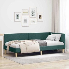 vidaXL Κρεβάτι Γωνίας Σκούρο πράσινο 90 x 190 cm Ύφασμα και Έργο ξύλου