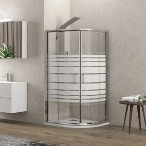 Karag New Flora 200 Καμπίνα Ντουζιέρας Ημικυκλική με σεριγραφάτο κρύσταλλο &amp; Συρόμενη Πόρτα 90x90x180cm