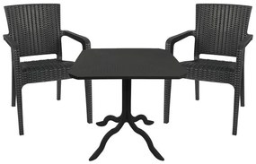 Τραπεζαρία Groovy-Halcyon σετ 3τεμ PP ανθρακί 80x80x74,5εκ. 80x80x74.5 εκ.