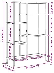 vidaXL Βιβλιοθήκη 80 x 30 x 120 εκ. από Ατσάλι και Επεξεργασμένο Ξύλο