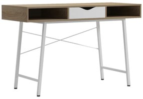 Γραφείο εργασίας Komo pakoworld σε sonoma-λευκή απόχρωση με λευκά μεταλλικά πόδια 120x48x76εκ