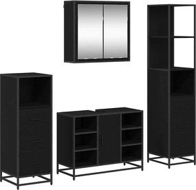vidaXL Σετ Επίπλων Μπάνιου με ράφι 4 pcs Μαύρη Οξυά Επεξεργασμένο ξύλο