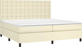 vidaXL Κρεβάτι Boxspring με Στρώμα Κρεμ 200x200 εκ. Συνθετικό Δέρμα