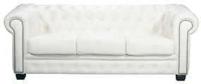 Καναπές 3θέσιος Δέρμα Chesterfield T.689  Άσπρο 201x92x72cm