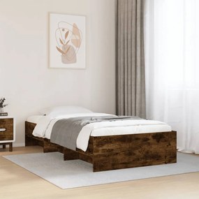 vidaXL Πλαίσιο Κρεβ. Χωρ. Στρώμα Καπνιστή Δρυς 90x200 εκ. Επεξ. Ξύλο
