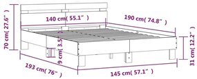 Πλαίσιο Κρεβατιού με Κεφαλάρι Μαύρο140x190εκ.Επεξεργασμένο Ξύλο - Μαύρο