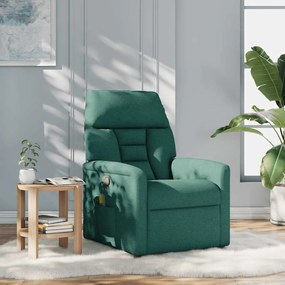 vidaXL Πολυθρόνα Μασάζ Ανακλινόμενη Σκούρο Πράσινο Υφασμάτινη