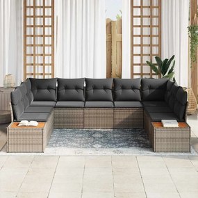 vidaXL Σετ Καναπέ Κήπου με μαξιλάρι 9 pcs Γκρι Πολυ ράταν