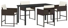 vidaXL Σέτ φαγητού για κήπο με μαξιλάρι 5 pcs Καφέ Πολυ ράταν