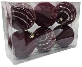 Σετ Χριστουγεννιάτικες Μπάλες Μπορντό με Σχέδιο 6 τεμάχια - Set of Christmas Balls-036102-191817