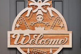 Σετ των 2 Intra απο ξύλο plywood 3mm-4mm πάχος - Χριστουγεννιάτικο σημάδι καλωσορίσματος Laser Cut Δίασταση 15x15 cm INTRAFABR-76206813