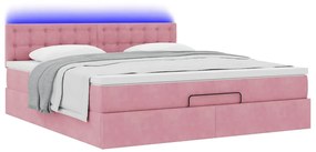 vidaXL Οθωμανικό κρεβάτι με στρώμα & LEDs Ροζ 180x200cm Velvet