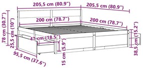 Πλαίσιο Κρεβατιού Συρτάρια Λευκό 200x200 εκ. Μασίφ Ξύλο Πεύκου - Λευκό
