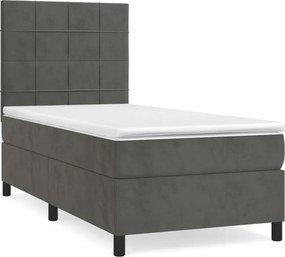 vidaXL Κρεβάτι Boxspring με Στρώμα Σκούρο Γκρι 90x190 εκ. Βελούδινο