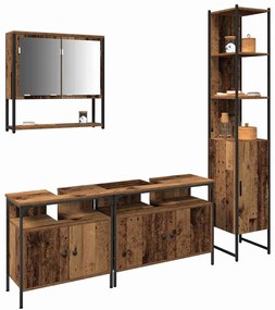 vidaXL Σετ Επίπλων Μπάνιου 4 pcs Παλαιό ξύλο 33 x 33 x 185.5 εκ