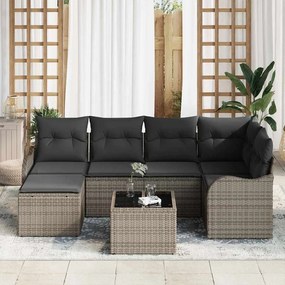 vidaXL Σετ Καναπέ Κήπου με μαξιλάρι 7 pcs Γκρι Πολυ ράταν