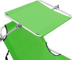 vidaXL Ξαπλώστρα Πτυσσόμενη Πράσινη Λαχανί Ατσάλινη με Σκίαστρο