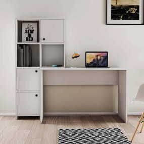 Λευκό γραφείο με ραφιέρα και ντουλάπια 156.8x52x146.8 cm