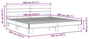 Πλαίσιο Κρεβατιού Καφέ Δρυς 180x200 εκ. Επεξ. Ξύλο &amp; Μέταλλο - Καφέ