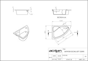 Acrilan Konchili 125x90 L - Ασύμμετρη Μπανιέρα - Maxxcoat