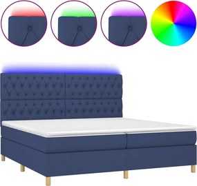 vidaXL Κρεβάτι Boxspring με Στρώμα &amp; LED Μπλε 200x200 εκ. Υφασμάτινο