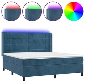 vidaXL Κρεβάτι Boxspring με Στρώμα &amp; LED Σκ. Μπλε 180x200εκ. Βελούδινο