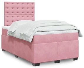 vidaXL Κρεβάτι Boxspring με Στρώμα Ροζ 120x200 εκ. Βελούδινο