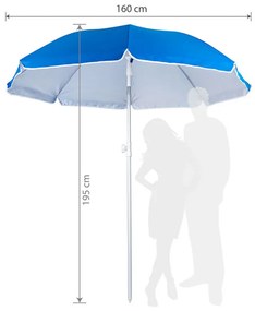 Ομπρέλα παραλίας MUHLER 2119 1008628, Ø160 cm, 195 cm ύψος, 8 νευρώσεις, UV προστασία UPF 50+, Βραχίονας Breakaway, Μπλε