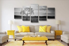 Εικόνα 5 μερών ενός μοναχικού δέντρου σε ασπρόμαυρο - 100x50