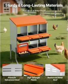 VEVOR Chicken Nesting Boxes, 6 Compartments, with Support Legs, Easy Egg Collection, Galvanized Steel and High-Strength Plastic, Roll Away Nesting Boxes for Chickens and Hens Laying Eggs, Orange
