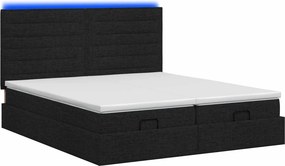 vidaXL Κρεβάτι Ottoman με Στρώμα και LED Μαύρο 160 x 200 cm Ύφασμα