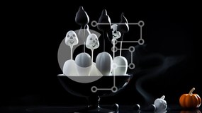 Intra Συλλεκτικό Ξύλινο Παζλ Plywood 4mm - Marshmallows σε σχήμα φαντάσματος σε μαύρο μπολ με κολοκύθες Σε Ξύλινο Κουτί - Διαστάσεις: 10x10 cm – 25 κομμάτια
