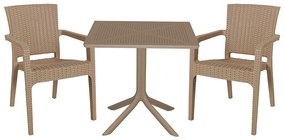 Τραπεζαρία Groovy-Halcyon pakoworld σετ 3τεμ PP cappuccino 80x80x74,5εκ. 253-000093
