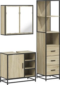 vidaXL Σετ Επίπλων Μπάνιου 3 Τεμαχίων Sonoma Δρυς Επεξεργασμένο Ξύλο