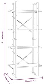 Βιβλιοθήκη με 4 Ράφια Γκρι Sonoma 60x30x140 εκ. Επεξεργ. Ξύλο - Γκρι