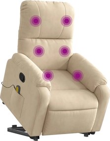 vidaXL Πολυθρόνα Μασάζ Ανακλινόμενη με Ανύψωση Κρεμ Ύφασμα Μικροϊνών