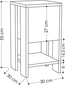 Κομοδίνο Ema Megapap χρώμα sapphire oak - ανθρακί 30x30x55εκ.