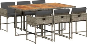 vidaXL Σετ Τραπεζαρίας Κήπου 7 τεμ. Γκρι Συνθ. Ρατάν με Μαξιλάρια