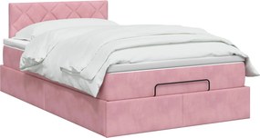 VidaXL Κρεβάτι Ottoman με Στρώμα και LED Ροζ 120 x 190 cm Βελούδο