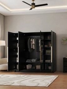 Ντουλάπα Lounier Τετράφυλλη-Μαύρο - Χρυσό