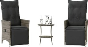 vidaXL Σετ Επίπλων Bistro 3 τεμ Γκρι Συνθετικό Ρατάν με Μαξιλάρια